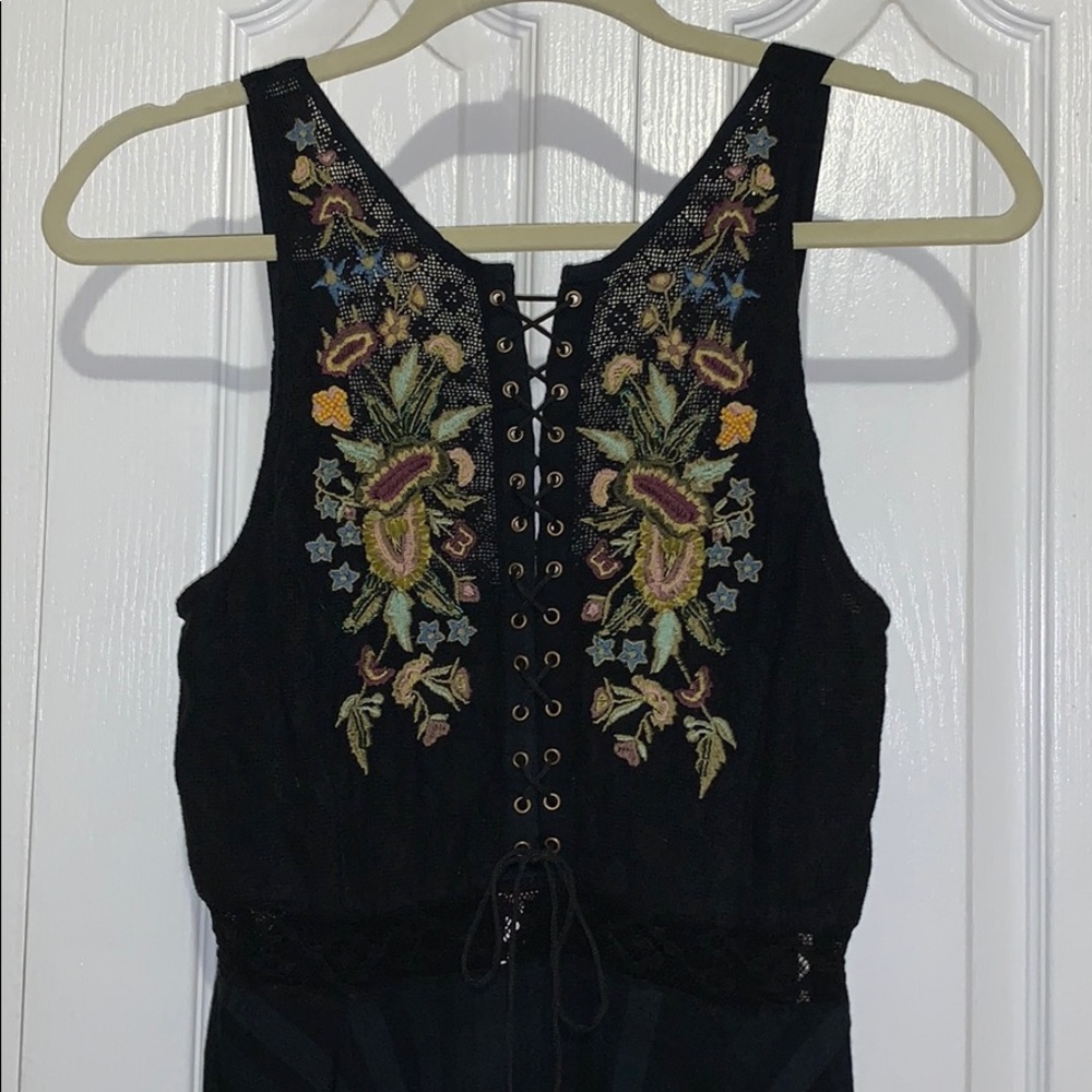 Free People Embroidered Lace Up Plaid Dress - Picture 5 of 9